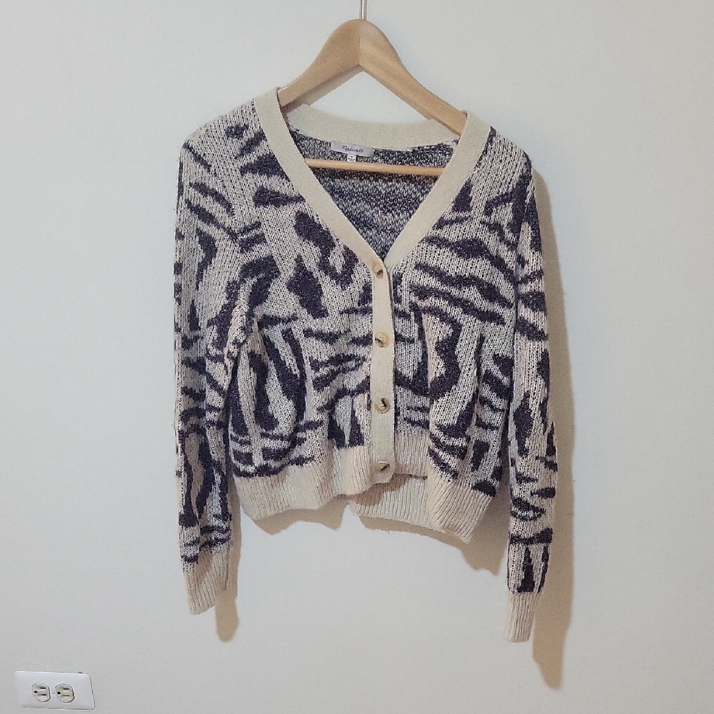 Raquel Abstract Tiger Stripe Cardigan Size M Madewell - Picture 3 of 5